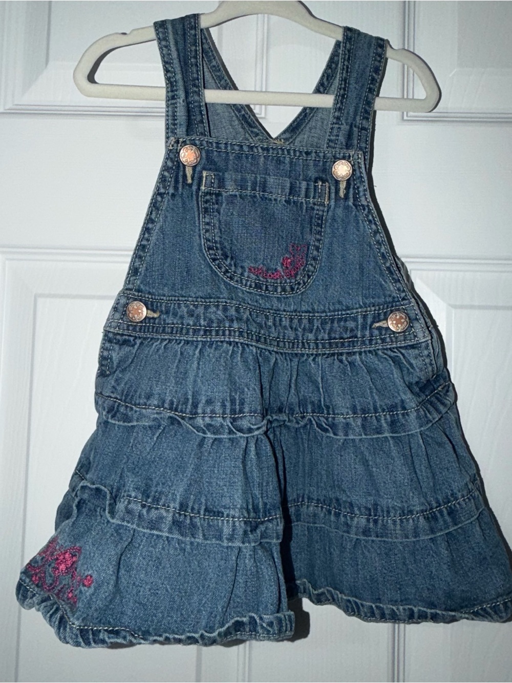 Vintage OshKosh B’gosh Denim Floral Overall Dress Size 24 Months